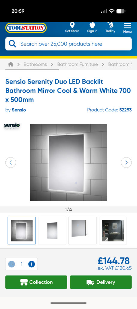 New Sensio Serenity Duo LED Backlit Bathroom Mirror Cool & Warm White 700 x 500mm