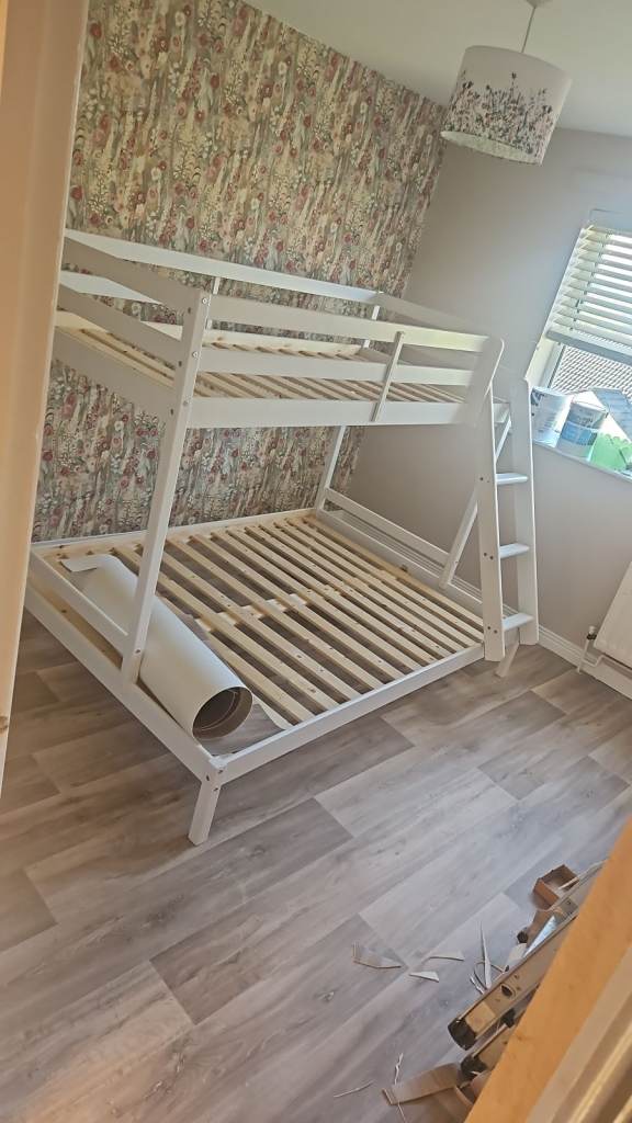 White Wooden Bunk Beds with Ladder – Good Condition