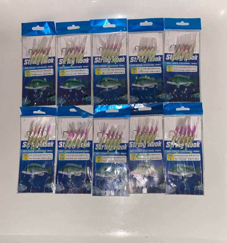 12 for £10 Mackerel feathers lures sea fishing rod reel rigs traces Royal Mail Delivery Available
