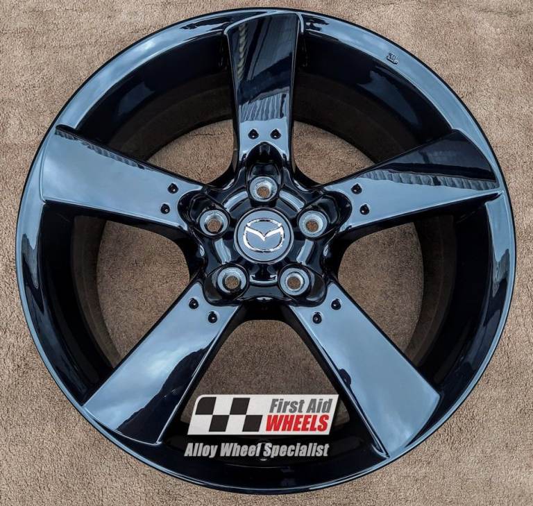 R142BG SWAP for Ours MAZDA RX8 4X 18'' GENUINE 5 SPOKE GLOSS BLACK ALLOY WHEELS