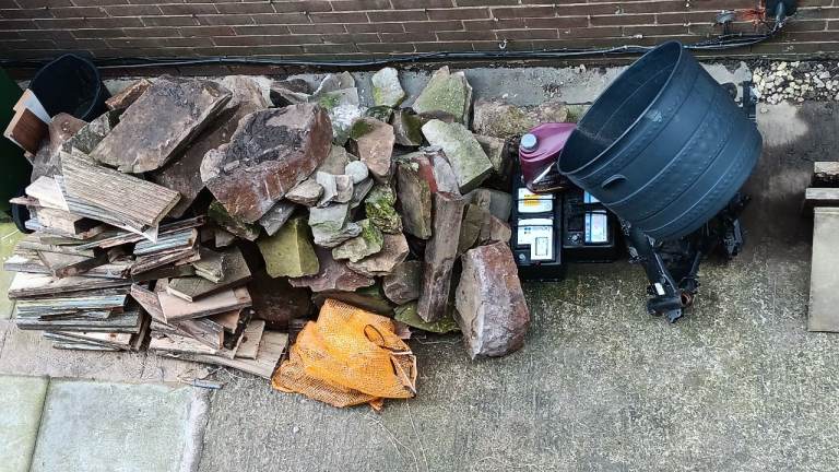 Free firewood and rockery, flags, buyer collects