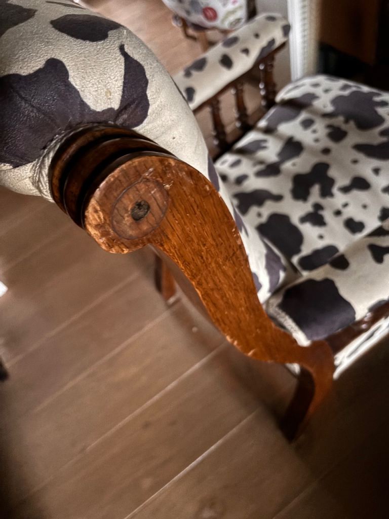 Vintage Wooden Armchair with Cow Print Upholstery | in Ealing, London ...