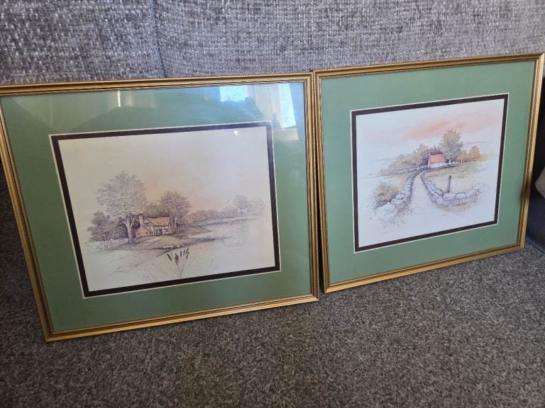Country Cottage Pictures in Gold Frames