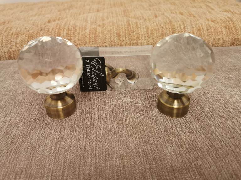  Brass Glass Balls Finials Plus Matching Tie Back Hooks