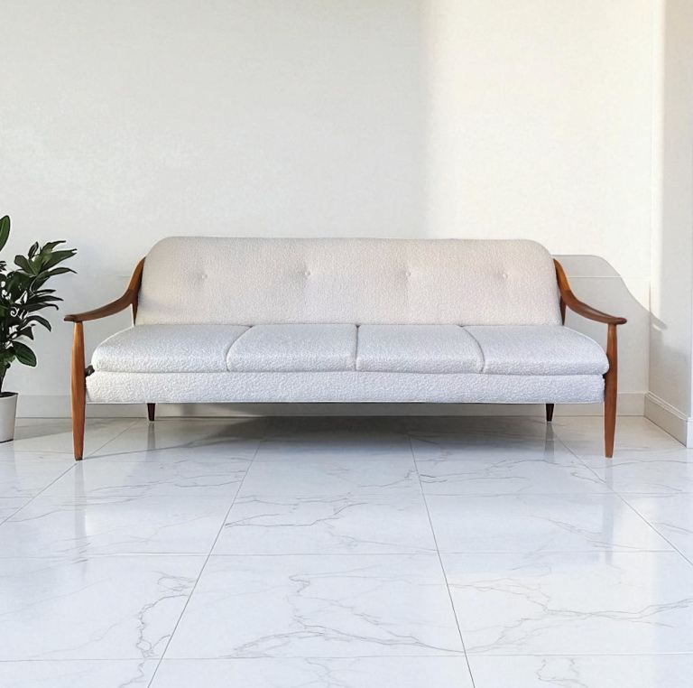 Mid Century Modern 1960’s Teak and Boucle Sofa Bed by Greaves and Thomas FREE LOCAL DELIVERY