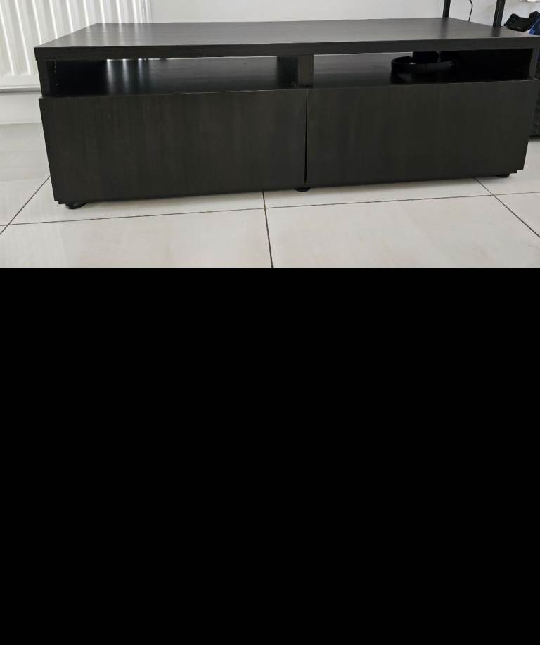 Black tv unit with 2 drawers