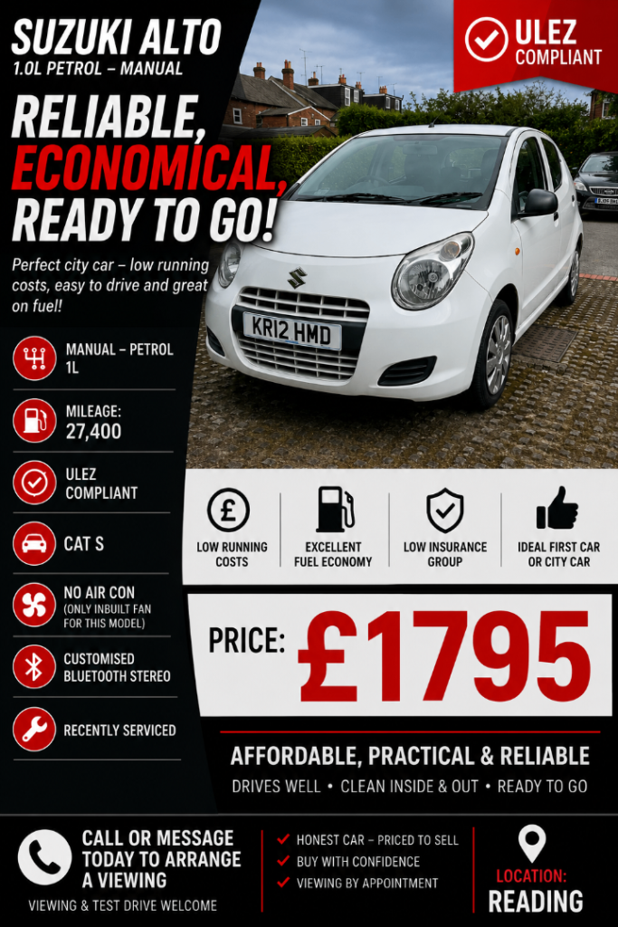 Suzuki, ALTO, Hatchback, 2012, Manual, 996 (cc), 5 doors