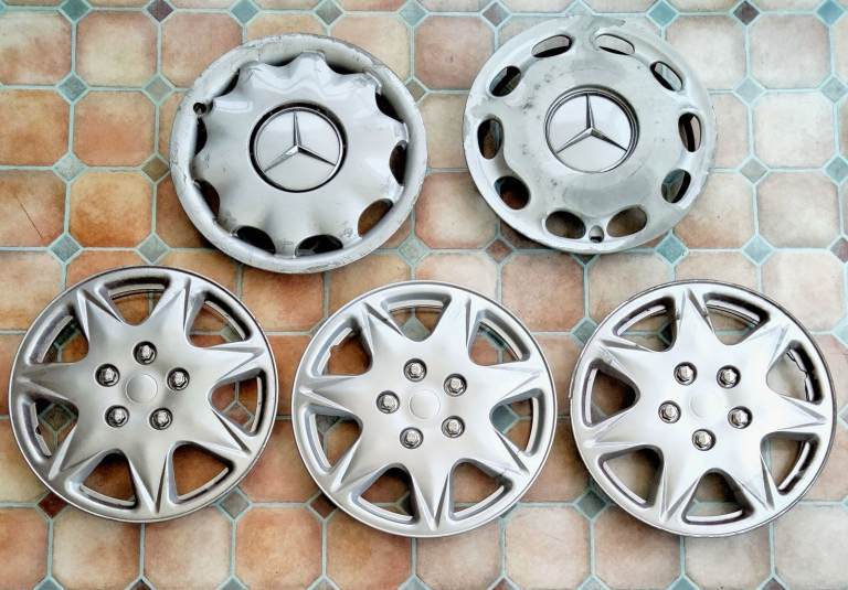 WHEEL HUBS - 5 x 16 inches - 2 different Mercedes & 3 other matching