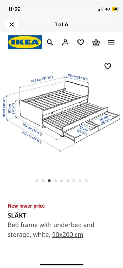 IKEA single bed with additional single pull-out frame and 2x storage drawers.