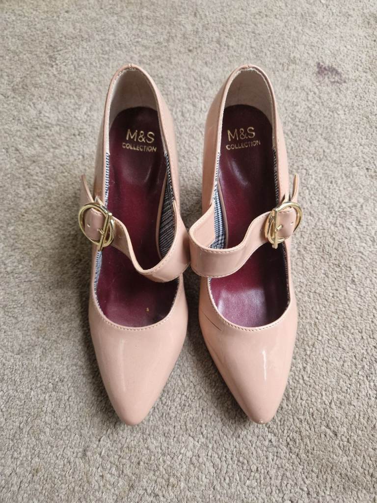 M&S Collection Nude Patent Buckle Court Shoes - Smart Heels