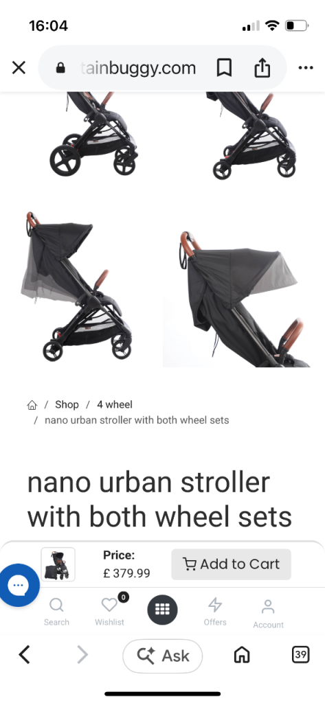 Mountain Buggy Nano Urban Stroller with Rain Cover – Good Condition