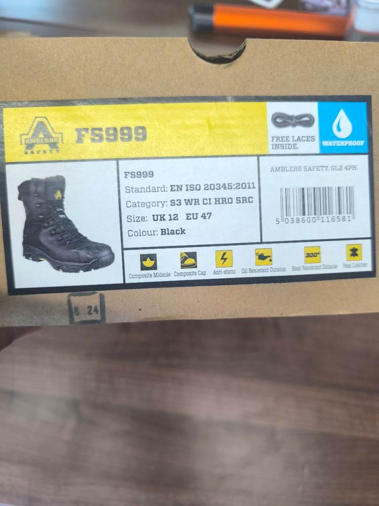 Amblers Safety FS999 Work Boots – Black, UK 12, New