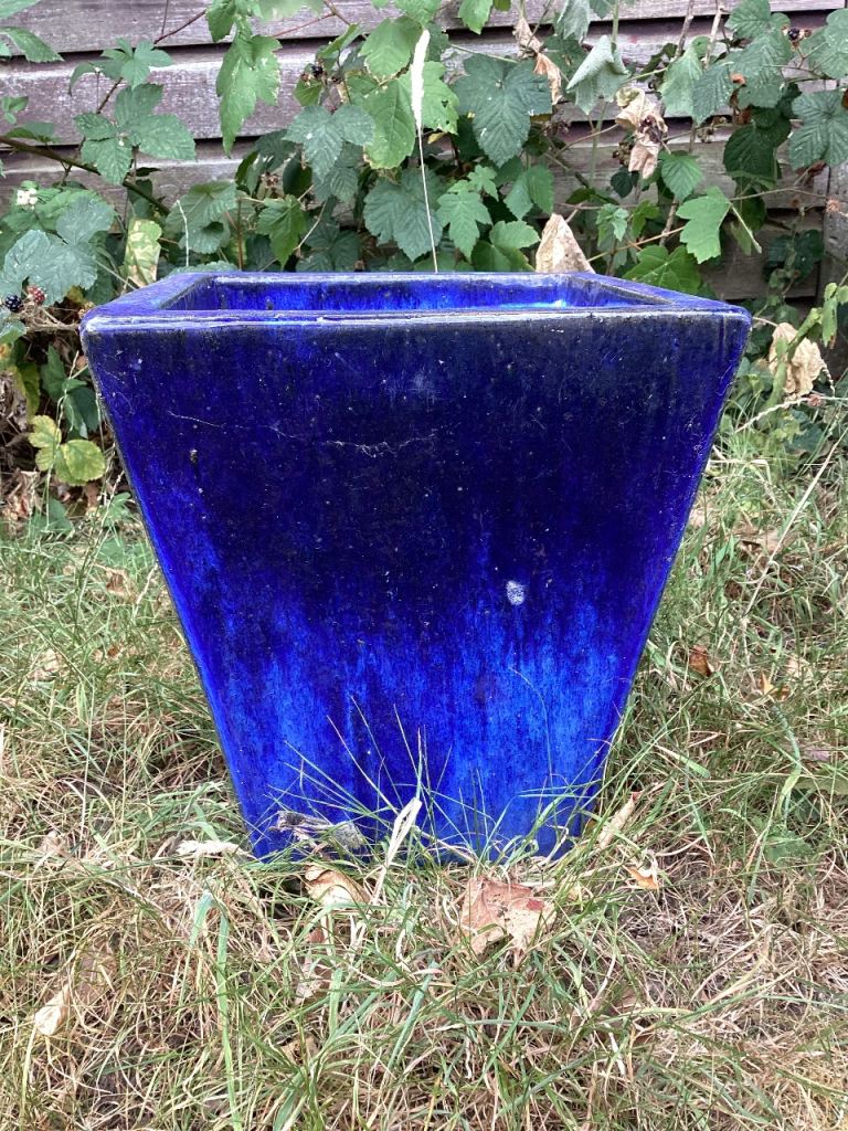 Large Blue Ceramic Garden Planter – Good Condition