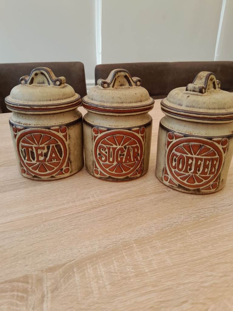 TEA, COFFEE, SUGAR CERAMIC CANISTER SET