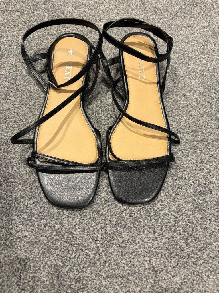 NEXT Black strappy flat sandals - size 5 (Brand new) 
