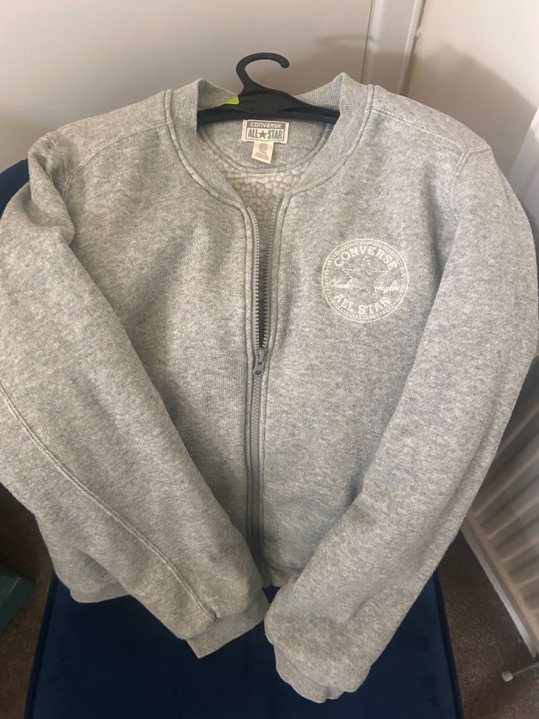 Converse All Star bomber style grey sherpa lined jacket (size USA XL/UK 10/12)