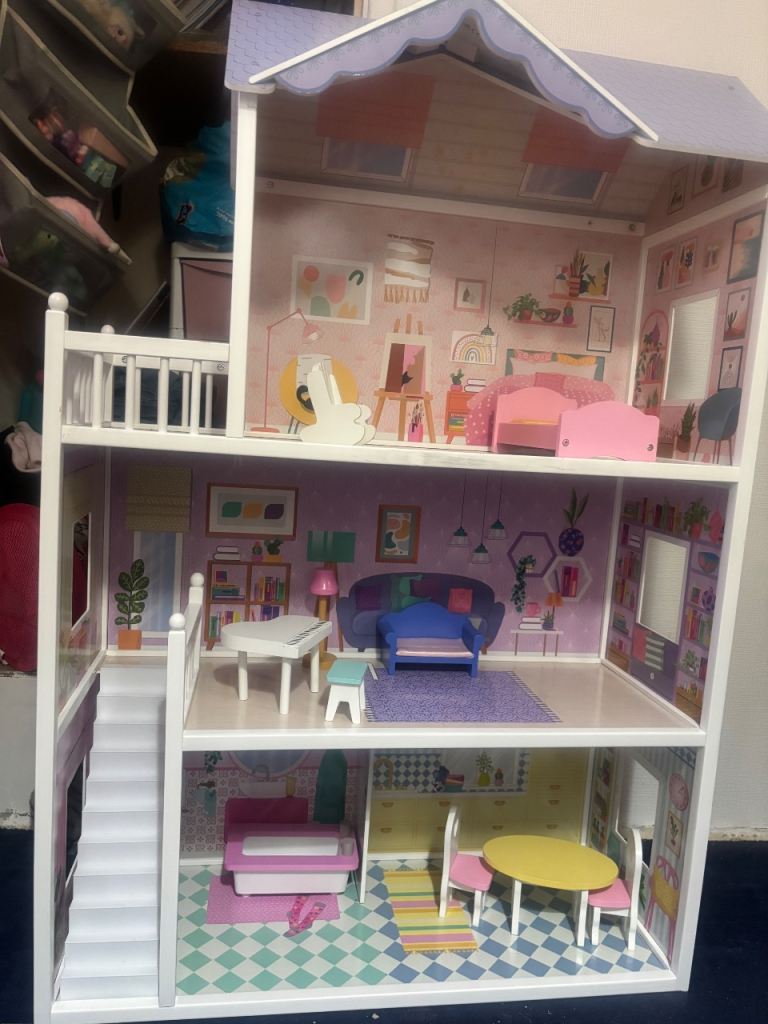 Wooden Dolls House with Furniture - Good Condition