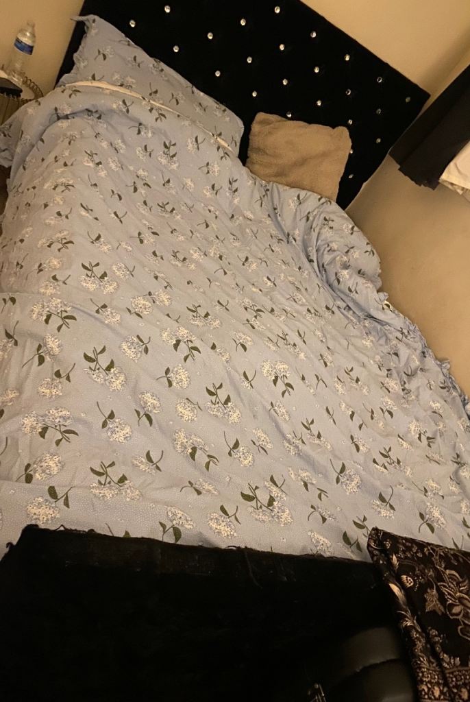 Stylish Black Velvet Double Bed with Headboard – Good Condition