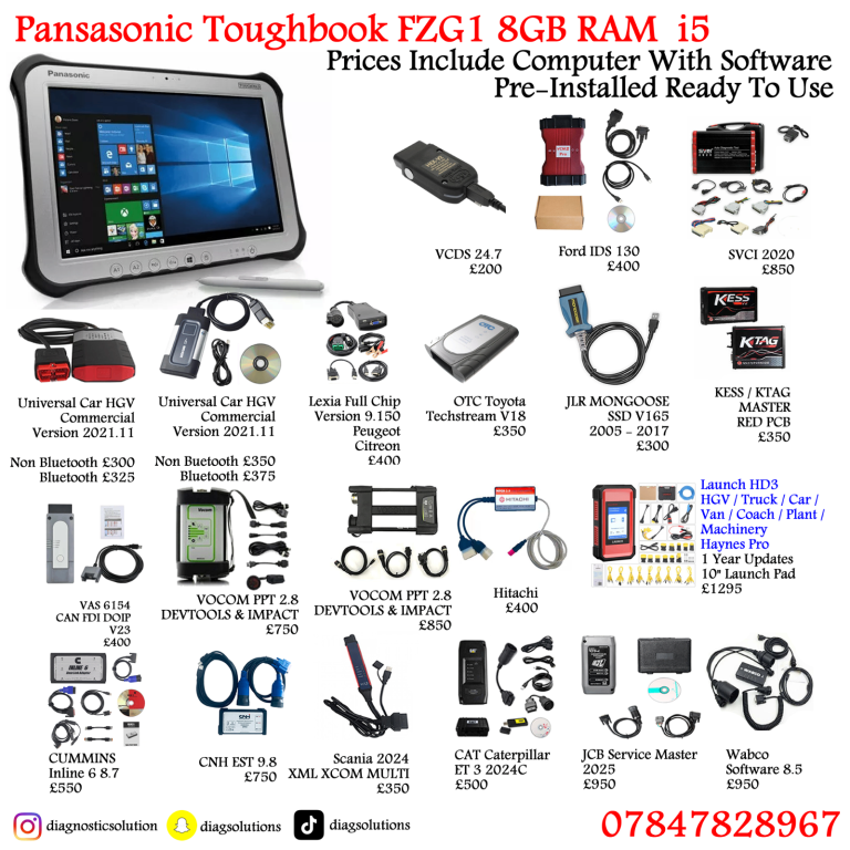 Toughbook FZG1 8GB i5 Diagnostic Computer Autocom Delphi Cat Hitachi CNH JCB Wabco Vocom Scania