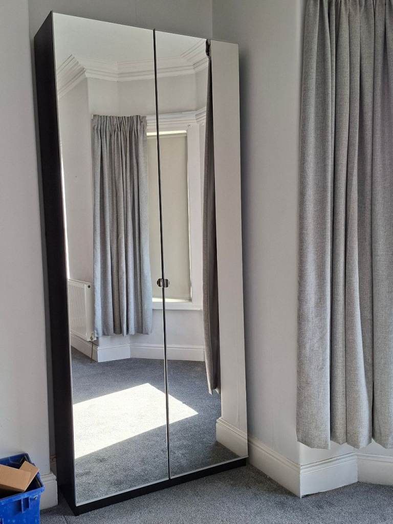 IKEA PAX Office Unit 236cm Tall, 36cm Deep 6 Shelves & Mirrored Doors
