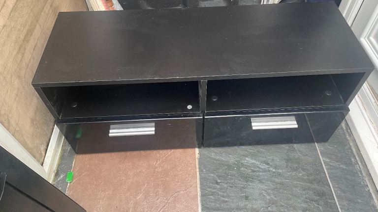 Black tv cabinet with silver handles 