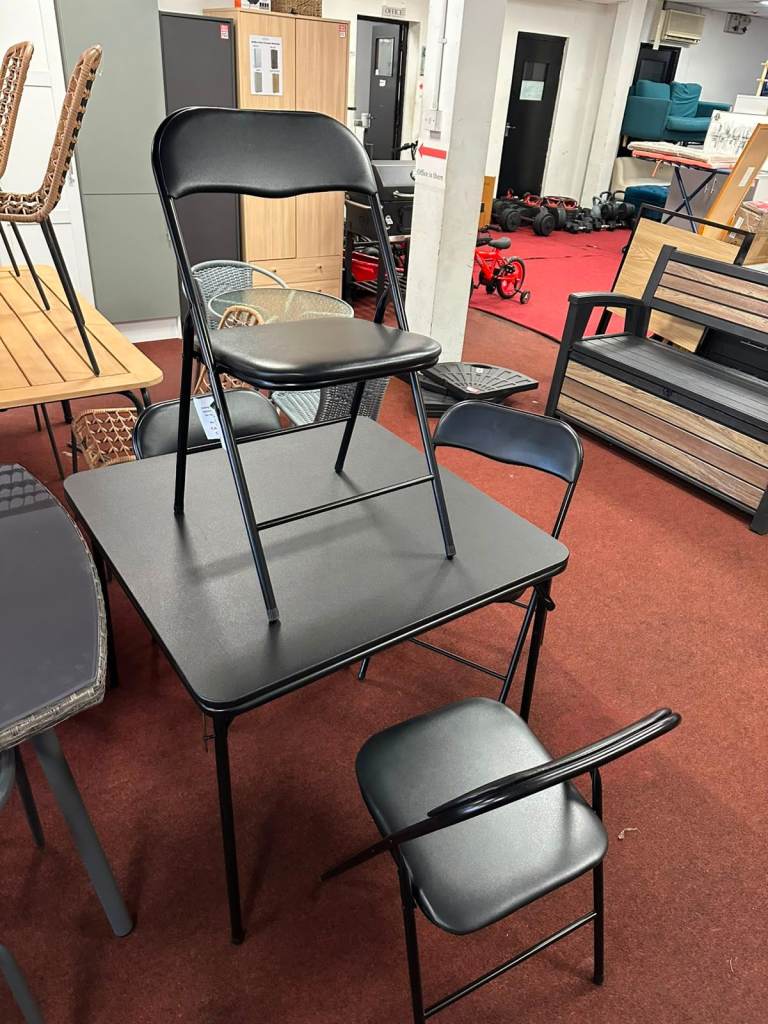 Quin Folding Black Dining Table & 4 Black Chairs