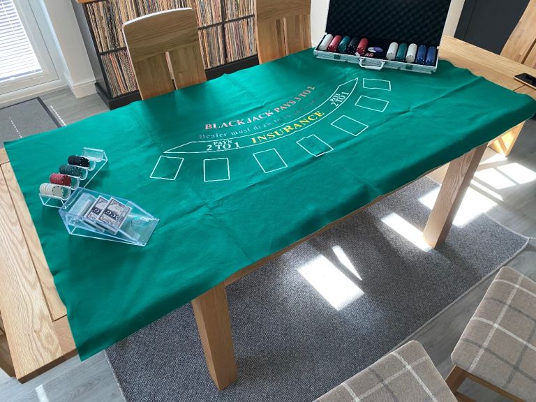 Blackjack Table Mat with Poker Chip Set and Card Holders