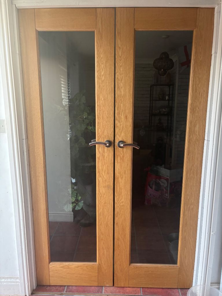 Oak Internal French Doors with Glass Panels – Good Condition