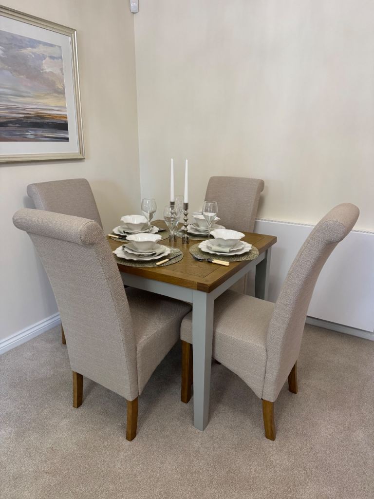 Small Dining Table and 4 Chairs – Grey and Wood, Good Condition