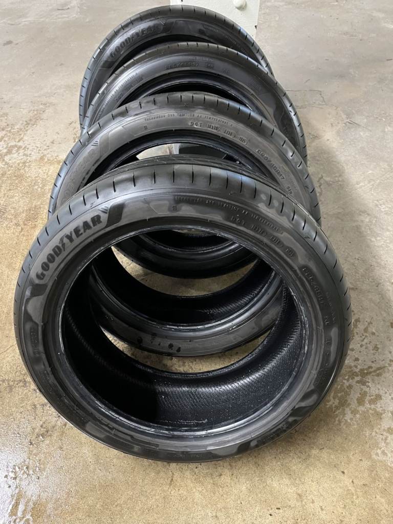 Set of four 'as new' Goodyear summer tyres 