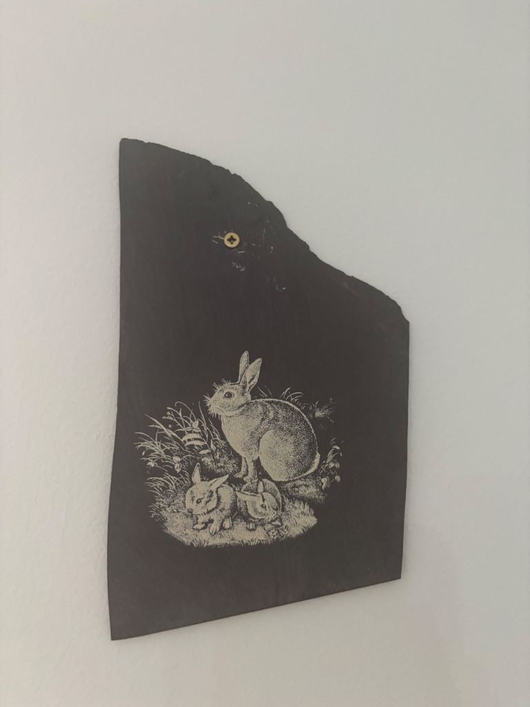 Slate Wall Hanging with Rabbit Family Design