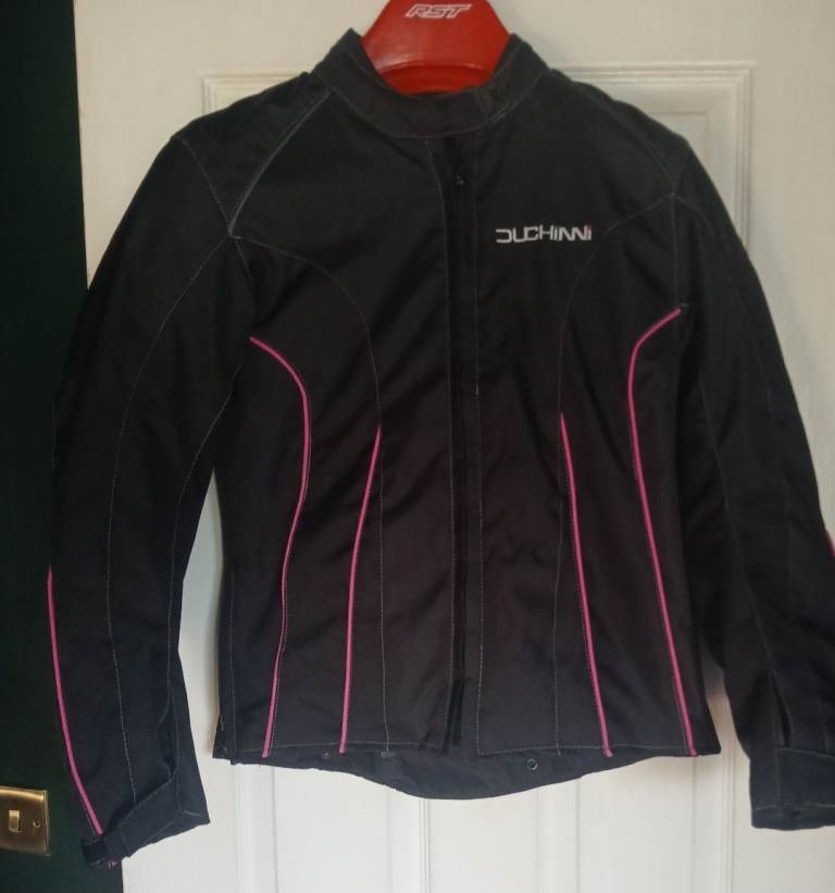 Duchinni Ladies Vienna Waterproof Motorcycle Jacket Black And Pink UK Size 10 NWOT