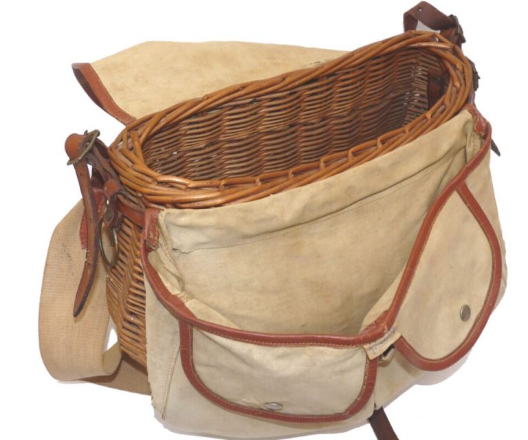 Vintage Wicker and Canvas Fishing Creel – Good Condition