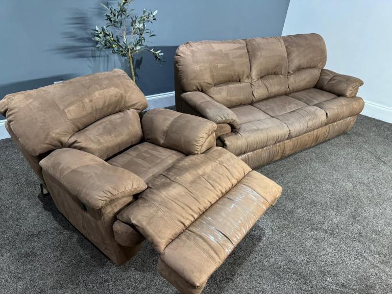 SCS Brown Suede 3 Seater Sofa & Power Recliner Armchair  £350 Free Local Delivery 