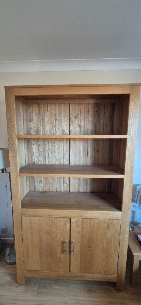 Oak bookcase with cupboard 