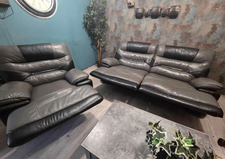 Scs grey leather recliner 3 seater sofa and arm chair 