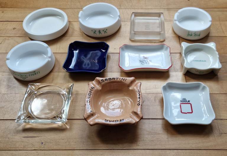 Vintage collection of 11 ashtrays from bars, restaurants, clubs 1988 Tokyo