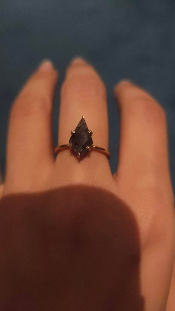Black Rutile Quartz Kite Ring Rose Gold Plated UK Size L (US 6)