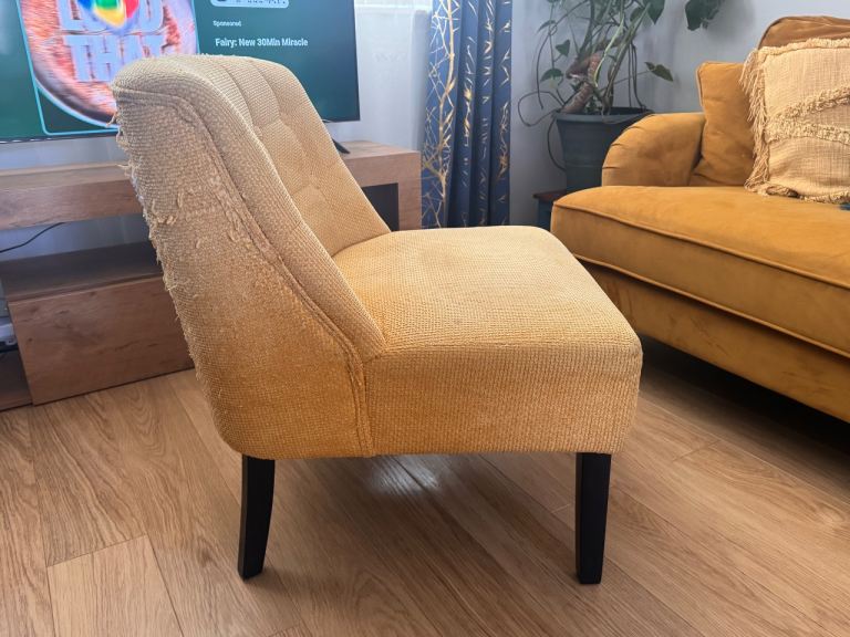House Clearance - Fabric Mustard Yellow Chair with Wooden Legs
