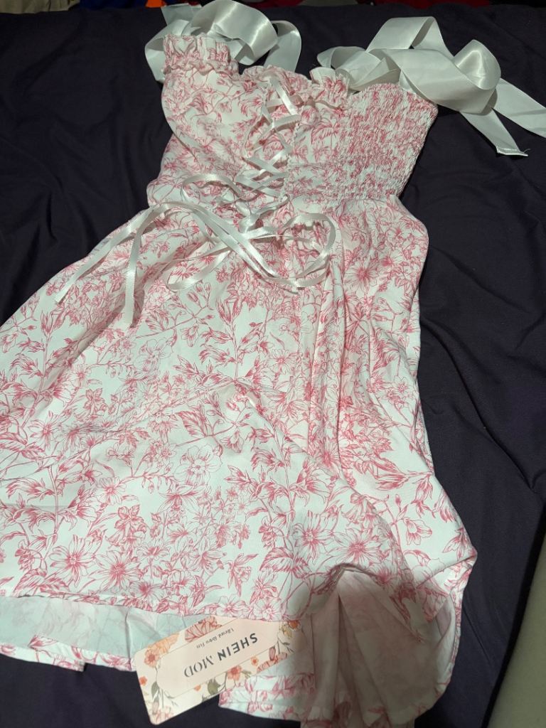 SHEIN White & Pink Floral Summer Dress – New with Tags