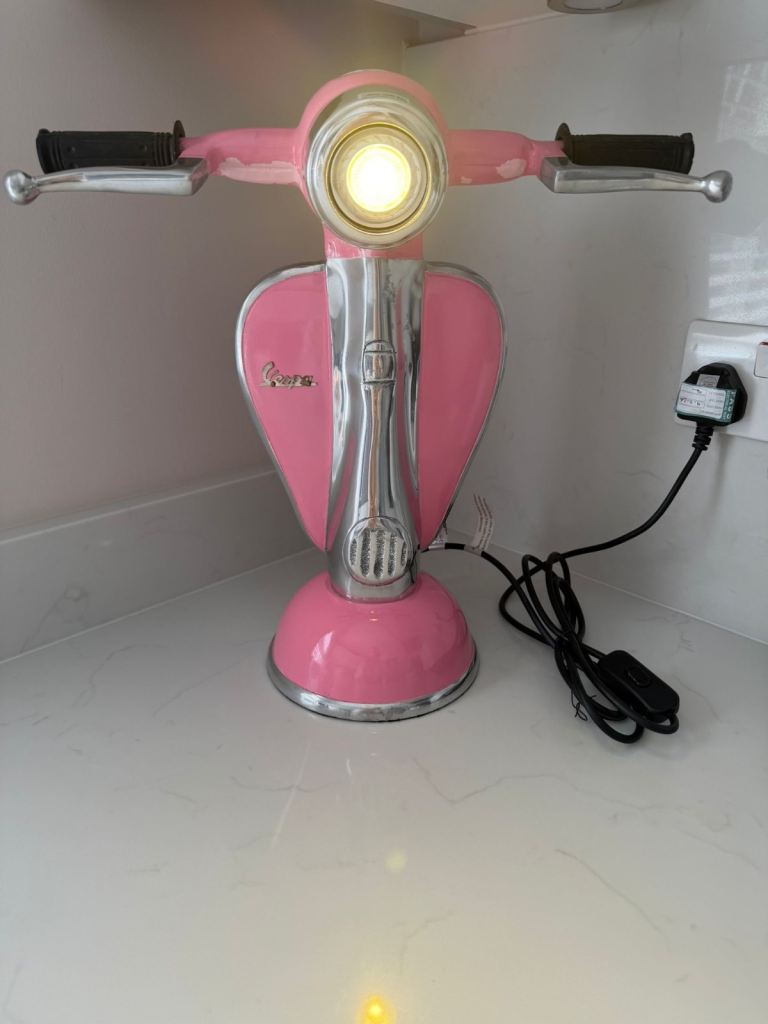 Retro Vespa Style Unique Pink Scooter Table Lamp Limited Edition - Based on the 60’s Mod era