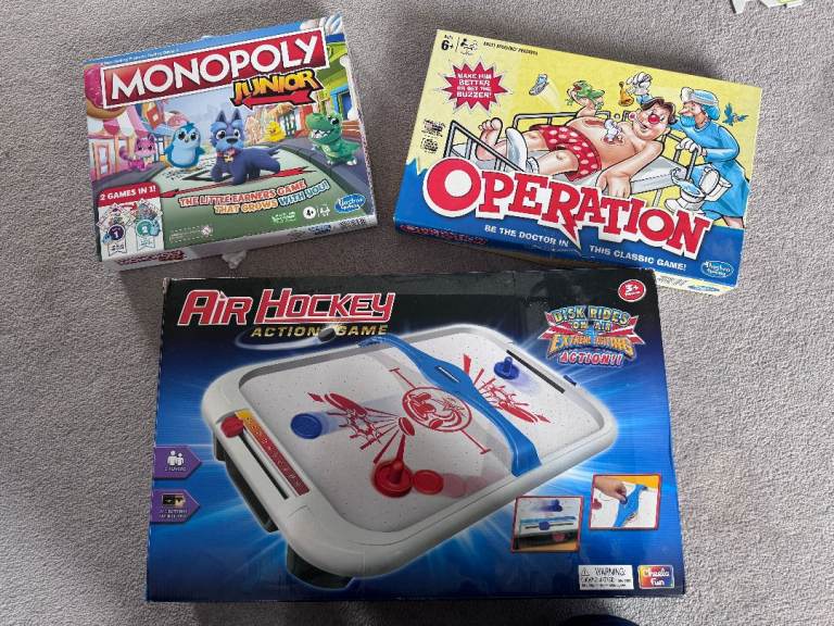 Various Board Games - Monopoly Junior, Operation and Air Hockey