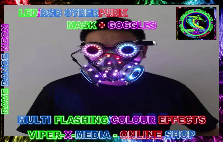 LED/RGB STEAMPUNK GOGGLES + RGB MASK MULTI FLASHING EFFECTS – RAVE/DANCE/NEON