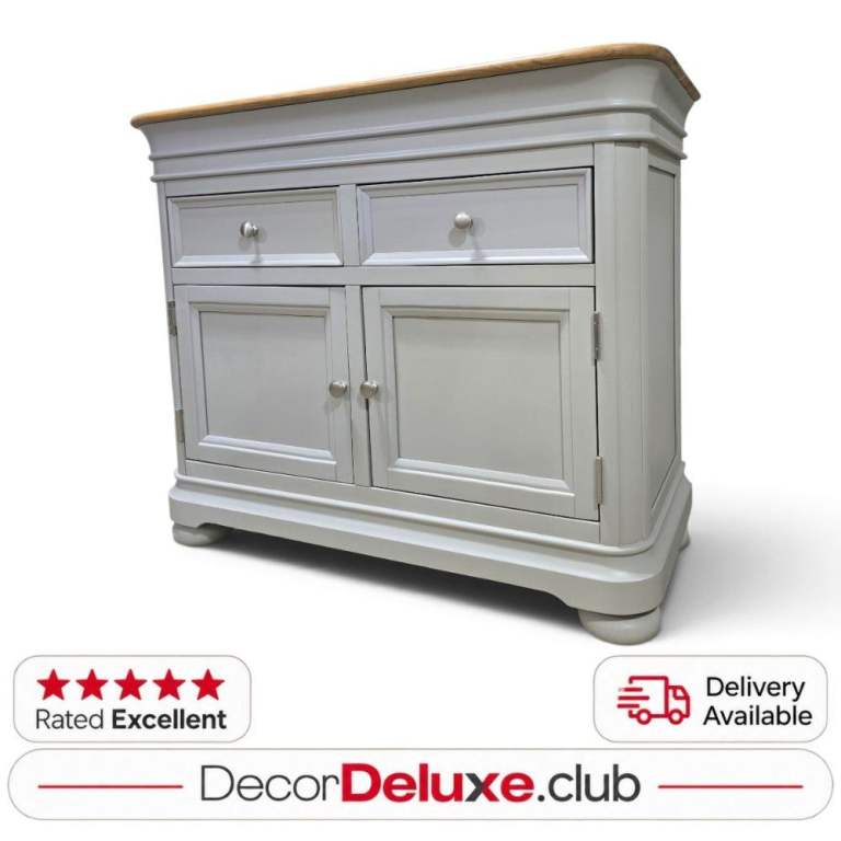 Oak Furniture Land Compact Sideboard Solid Oak Wood Grey with Oak Top Can Deliver 013A