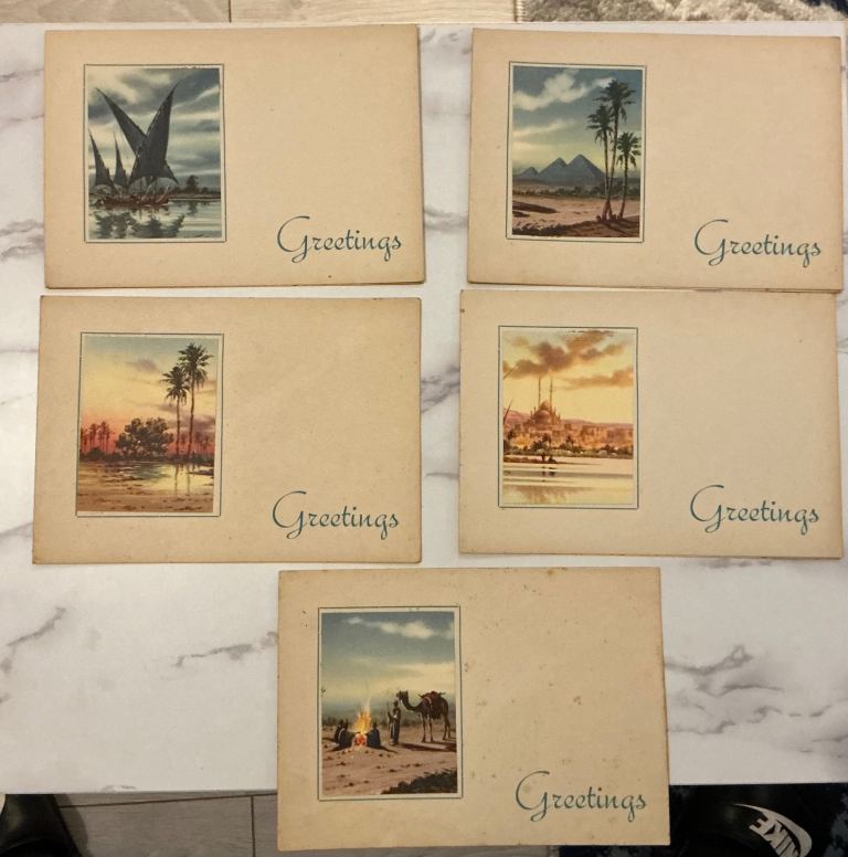 Set of Five Vintage Greeting Postcards Featuring Hand-tinted Scenes