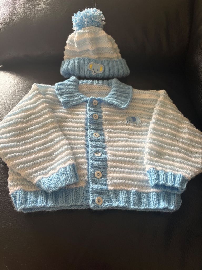 Hand made cardigan and hat 