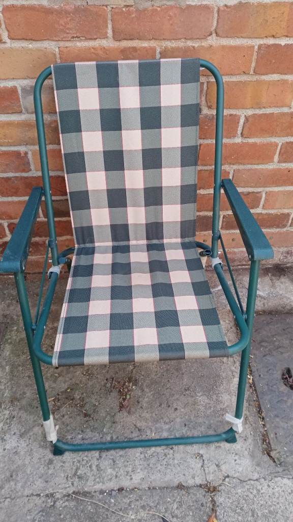 Folding Camping Chair - Green Plaid, Good Condition