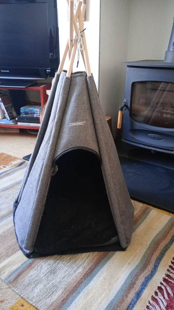 cat or small dog bed with tepee-style cover