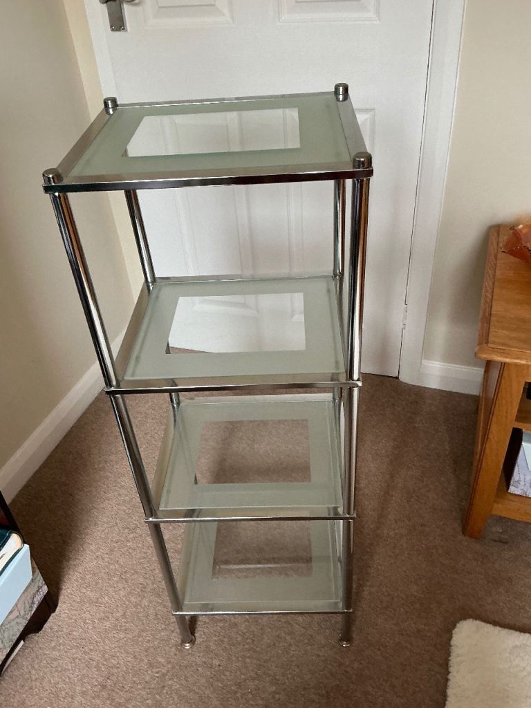 Chrome and Glass Shelving Unit - 4 Tiers, Good Condition