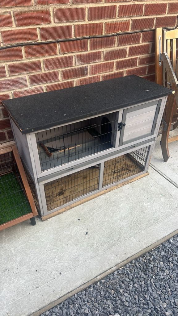 Paw hut grey 2 tier Rabbit hutch 